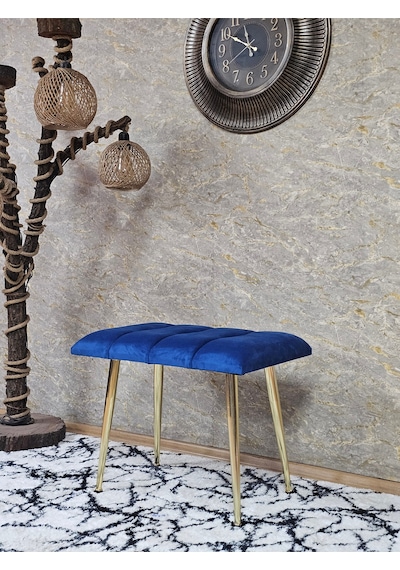 Zafir Gold Sivriltme Ayaklı 60 Cm Puf Bench - Puf - Bench - Oturak - Mutfak Oturağı - Antre Oturağı Mavi