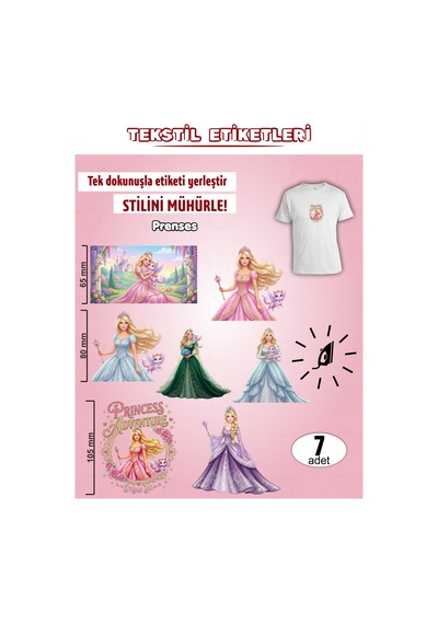 Ütü İle Yapışan Kıyafet Etiketi Prenses 7li Set Karışık