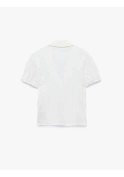Koton V Yaka Balon Kollu Viskon Slim Fit Gömlek Kırık Beyaz 6sal60236ıw Ekru