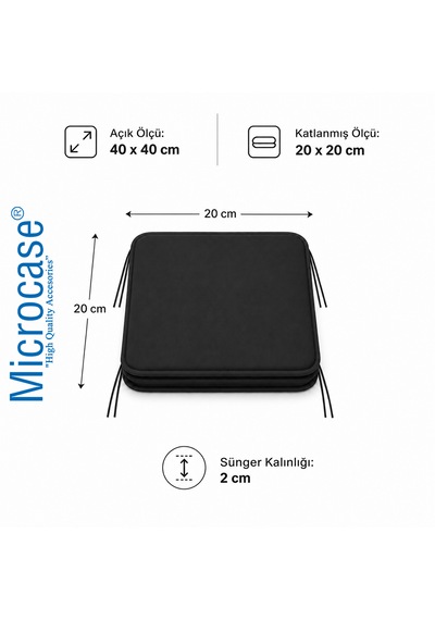 Microcase İple Sabitlemeli Katlanabilir Kamp Sandalyesi Minderi Piknik Outdoor Balıkçılık 40x40 Cm Al5564 Siyah