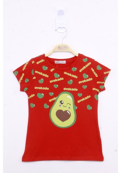 Toontoy Kids Toontoy Kız Çocuk Avokado Baskılı Tişört Kırmızı
