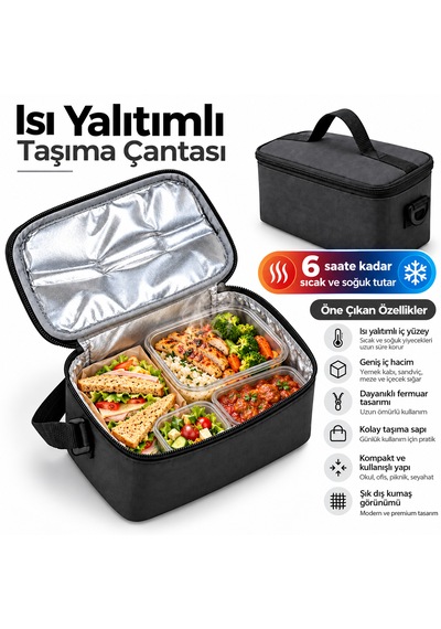Microcase Portatif Termal Isı Yalıtımlı Yemek Taşıma Beslenme Çantası Al7021 Siyah