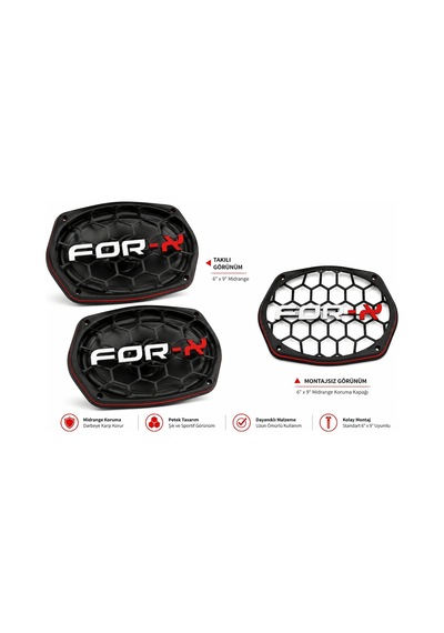For-x Oval Hoparlör Kapağı - For-x Logolu Kaliteli Plastik Kayık Midrange Hoparlör Kapak - 2 Adet