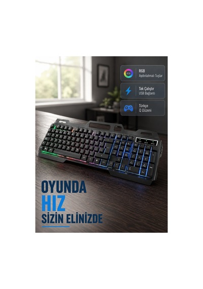 Astraltech Profesyonel Oyuncu Klavye Mouse Seti Rgb Işıklı, Türkçe Q, Dpı Ayarlı, Dayanıklı Gövde