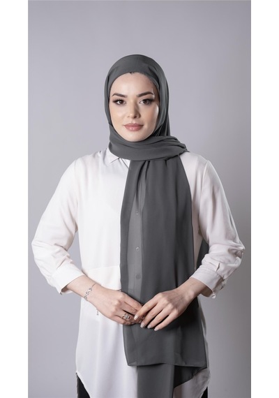 Hürrem Bone Antrasit Pratik Hazır Geçmeli Şal Şifon Kumaş Hijab Bone 3009 25