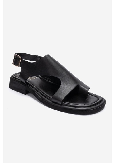 Luvishoes Burley Siyah Cilt Hakiki Deri Parmak Arası Kadın Sandalet