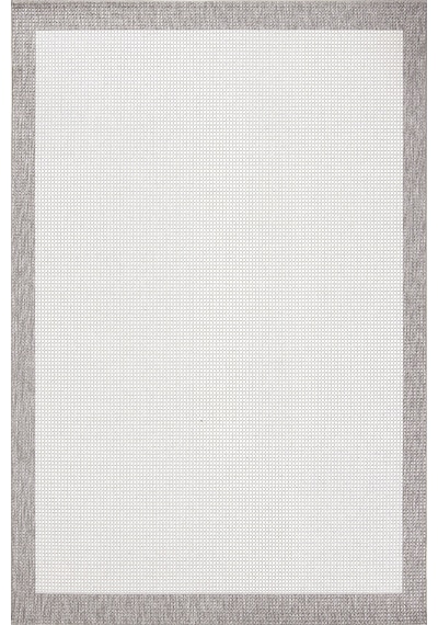 Hoom Rugs Lora 3212 Gri Çerçeveli Çizgili Pamuk Taban Hav Toz Vermez Sisal Halı