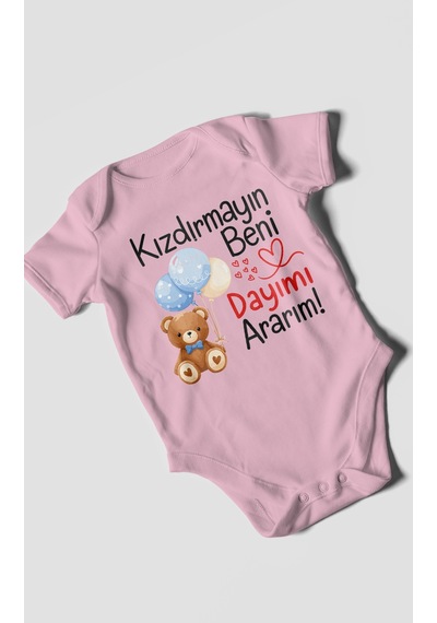 Morivokids Kızdırmayın Beni, Dayımı Ararım Kısa Kollu Bebek Body %100 Pamuk Koyu Pembe