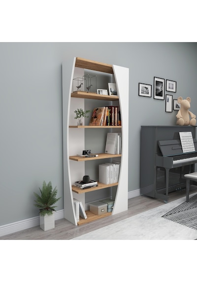 Arnetti Selge 5 Raflı Modern Kitaplık Atlantik Çam Beyaz