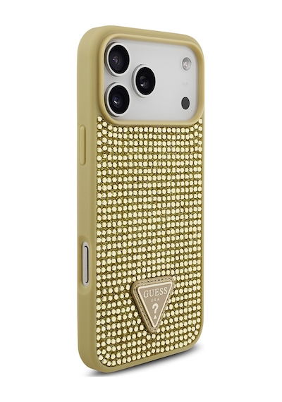 Apple Uyumlu iPhone 17 Pro Max Kılıf Guess Lisanslı Taşlı Arka Yüzey Üçgen Logolu Kapak Gold Gold