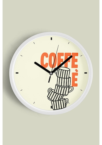 Modern Yazılı Tasarım - '' Coffee '' Mutfak Duvar Saati - 42cm - Önü Camlı Beyaz Kasa Beyaz