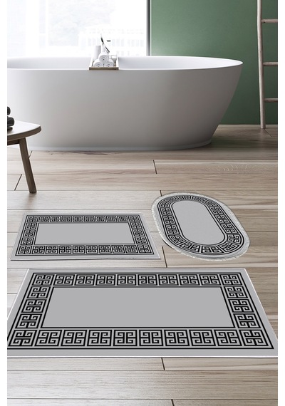Dekoreko Kaymaz Taban Djt 3 Lü Banyo Paspas Takımı Trend Karışık Modern 608m gri