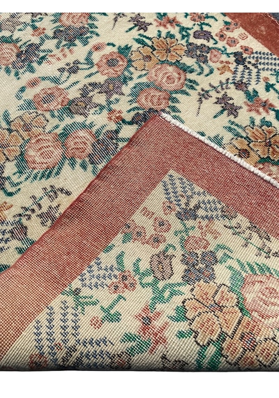El Dokuma Eskitme Vintage Halı 118x208 Çiçekli Turuncu Retro Halı Turuncu
