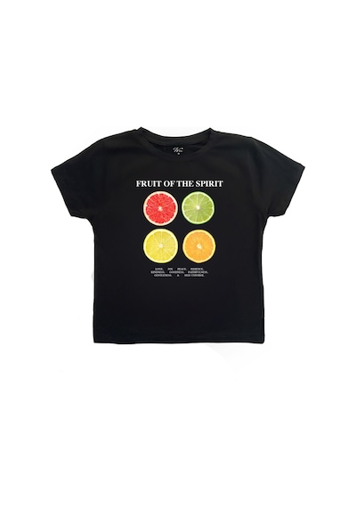 Startmore Kadın Yaz Meyveleri Baskılı Baby Tee Crop Siyah