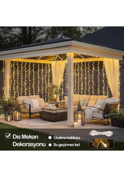 Light Home 300 Led Işık Perdesi 3x3 Metre Sıcak Beyaz Usb Bağlantılı 8 Farklı Işık Modlu Dekoratif Perde Led I Diğer