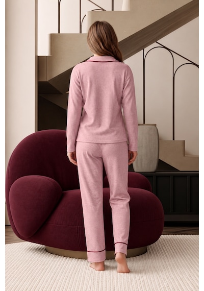 Nisanca Bayan Kışlık Welsoft Peluş İnci Düğmeli Pijama Takımı 'ipeksi Doku' Pembe