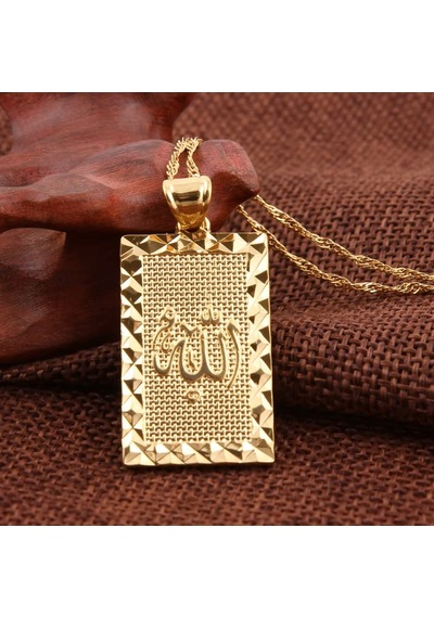 Allah Lafzı Gold Altın Kaplama Dikdörtgen Kadın Kolye Çok REnkli Çok Renkli