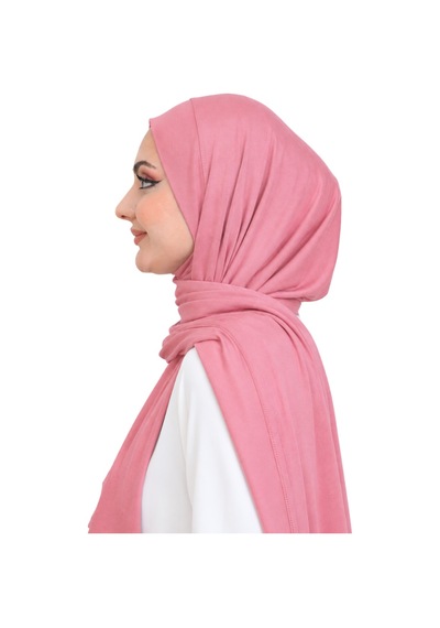 Modish Group Penye Boyun Kapamalı Şal Başörtü Hazır Giyim Turban Esnek Jersey Şal Gül Kurusu