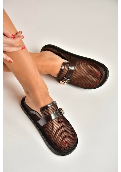 Fox Shoes Y250505015 Kahverengi File Önü Kapalı Kadın Terlik Kahverengi