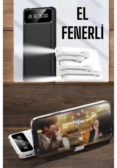 20.000 Mah Led Işıklı Lcd Ekran Usb Girişli Type-c Lightning Powerbank Altın