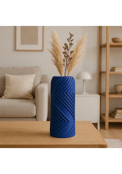 3d Baskı Vector Vazo - Geometrik Çizgili Dekoratif Vazo-mavi Çok Renkli