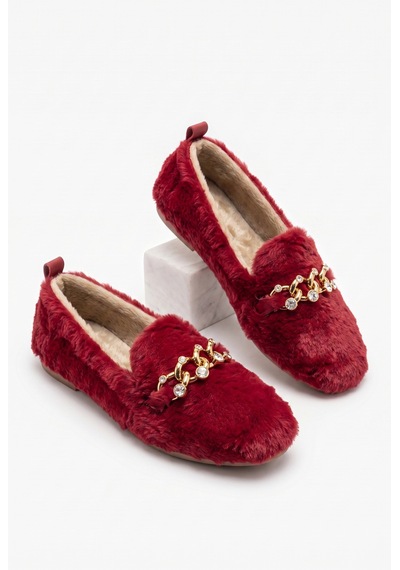 Nmoda Kadın Peluş Panduf Gold Zincir Taşlı Aksesuarlı Kapalı Loafer Yumuşak Tabanlı Kışlık Rahat Babet Kırmızı Nmoda Kadın Peluş Panduf Gold Zincir Taşlı Aksesuarlı Kapalı Loafer Yumuşak Tabanlı Kışlık Rahat Babet Kırmızı