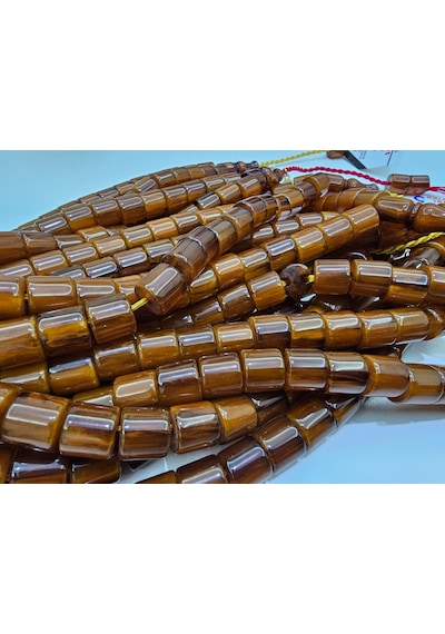 Omari İmzalı Sertifikalı Alman Faturan Sıkma Kehribar Tesbih 10,5x11,5 Mm Teker Kesim