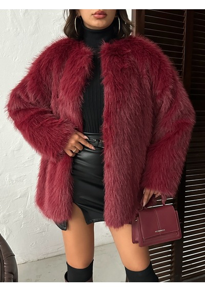 Verymoda Suni Kürk Ceket F1608 Bordo