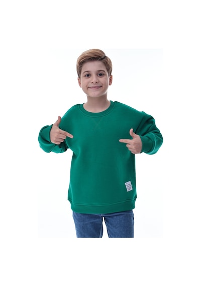 Erkek Çocuk Sweatshirt %100 Pamuk Rahat Kalıp 5-10 Yaş Yeşil