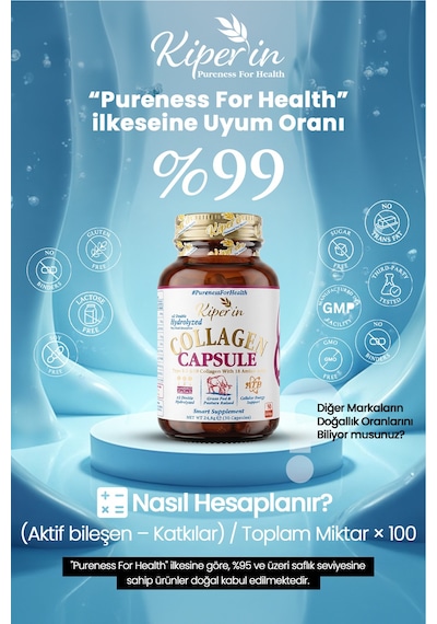 Kiperin Tip 1-3-5-10 Çift Hidrolize Multi Kolajen Takviye Edici Gıda 30 Kapsül