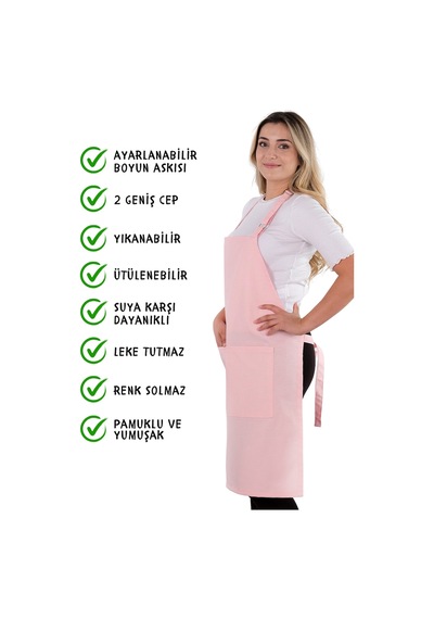 Sevilya Simple Ayar Askılı Mutfak Önlüğü Pembe