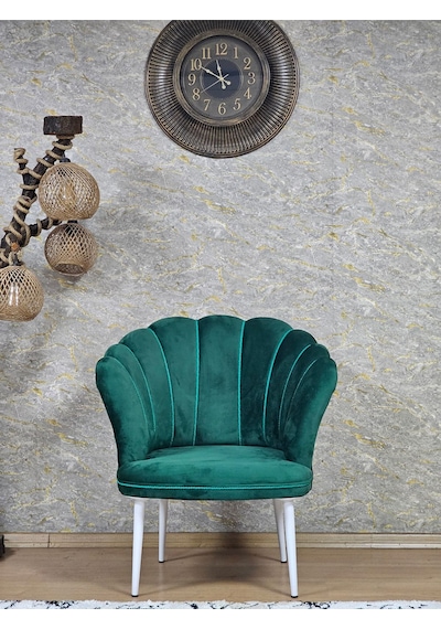 Zafir Tekli Papatya Çay Seti Koltuk Beyaz Boyalı Sivriltme Ayak, Balkon, Salon, Ofis, Koltuk Takımı Yeşil