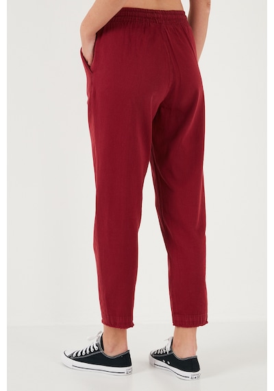 Lela Pamuklu Normal Bel Regular Fit Düz Paça Bayan Pantolon 668Yp42282S4 Bordo