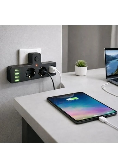 3'lü Akım Ve Termal Korumalı Priz, 3x Usb-a Ve 1x Usb-c Pd İle Hızlı Şarj 0
