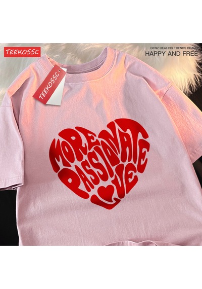 Startmore Y2k Vintage Tişört Tee Daha Tutkulu Aşk Baskı Pembe