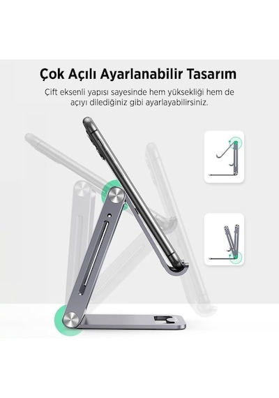 Ayrex Juo Alüminyum Katlanabilir Metal Masaüstü Telefon Tutucu Standı Uzay Grisi