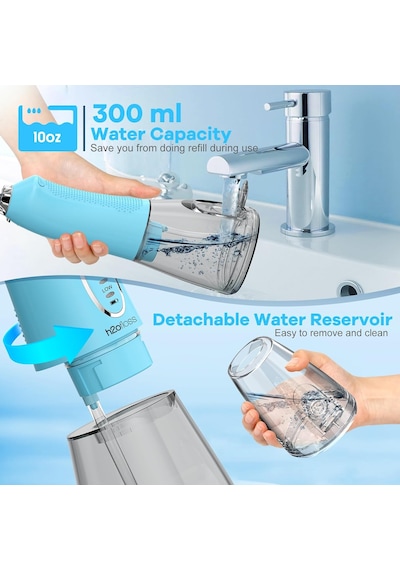 Şarjlı Kablosuz Ağız Duşu, Hızlı Ve Etkili Diş Arası Temizliği 300 Ml Su Hazneli, 5 Modlu, 6 Başlıklı, Ipx7 Su Geçirmez, Diş Taşı Temizliği Gök Mavi