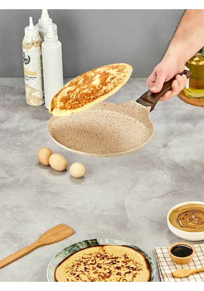 Granit Döküm Krep Ve Gözleme Tavası 22 Cm Krem Gümüş- Siyah
