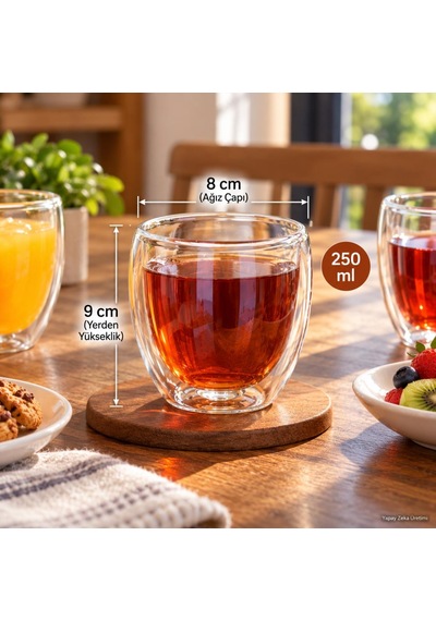 Bardak Kupa 250 Ml Çift Cidarlı Cam Çay Kahve Bardağı