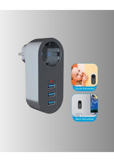 Akım Korumalı Usb Li Priz Güçlü 2500w Isı Ve Çocuk Koruması 0