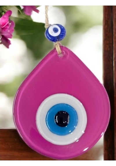 Orta Boy Pembe Damla Desen Nazar Boncuklu Duvar Dekoru Cam Duvar