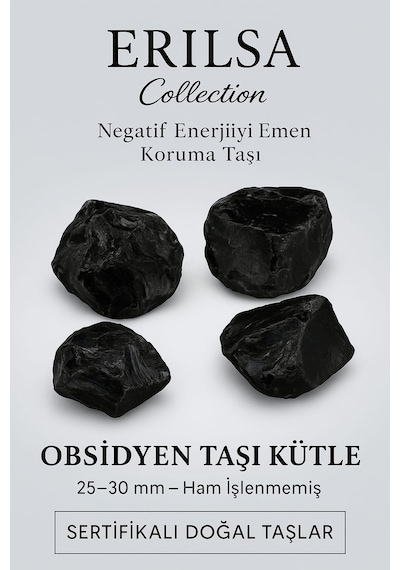 Sertifikalı Obsidyen Taşı Kütle 25-30 Mm Ham İşlenmemiş - Doğal K