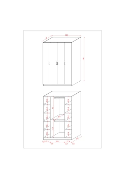 Asra Trend 4 Kapaklı Gardırop G-08 %100 MDF Fonksiyonel Kıyafet Dolabı Antrasit