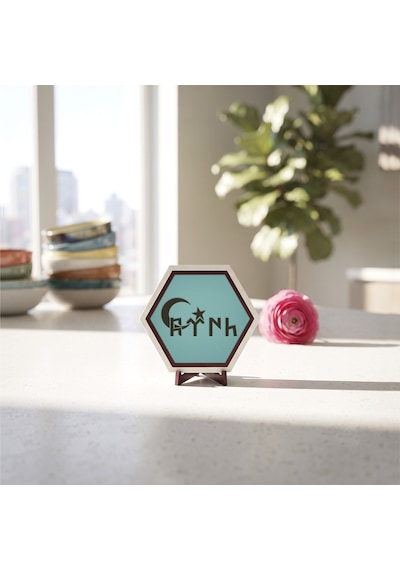 Ay Yıldız Ve Göktürkçe Türk Temalı Masaüstü Süsü Minimalist Tarzınıza Uygun Modern Ve Şık Bir Dekorasyon 10x10 Cm, Turkuaz