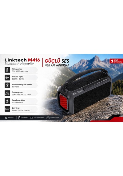 Linktech Premium Bluetooth Hoparlör - Linktech M416 Premium Ipx5 Sertifikalı Işıklı Bluetooth Hoparl