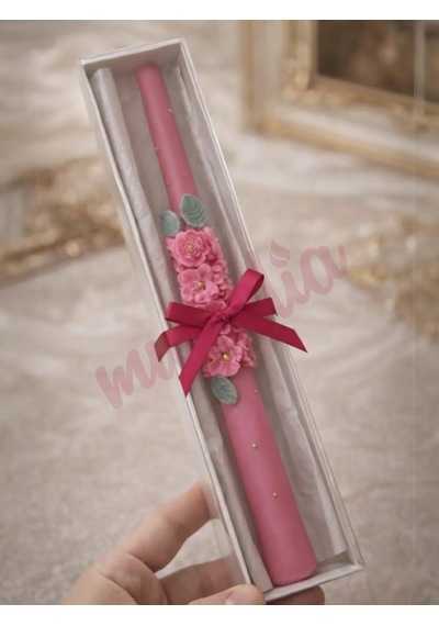 Mumelia Kır Çiçeği Sarmalı Şamdan - Doğal Soya Kutulu Dekoratif Mum - Pembe