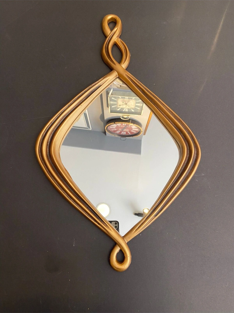 Dekoratif Polyester Üçlü Damla Burgulu Lüks Salon Ayna Takımı Gold-siyah Eskitme