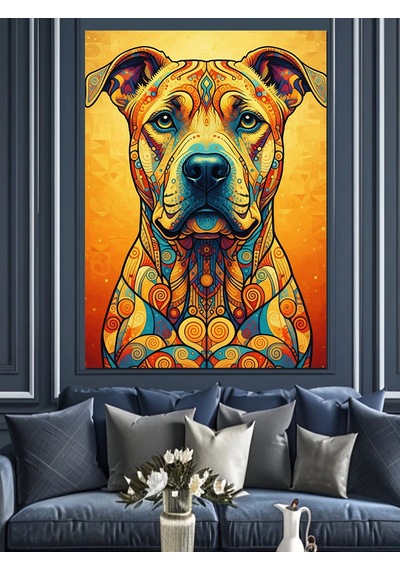 Neon Renkli Köpek Portresi Dekoratif Kanvas - Mdf Ahşap Tablo
