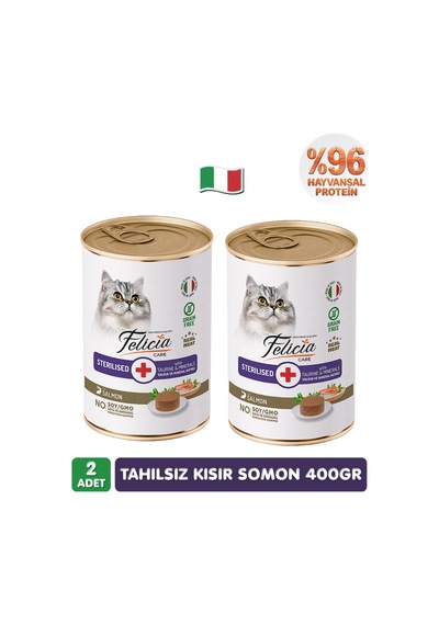 %96 Proteinli Tahılsız Somonlu Ezme Yetişkin Kısır Kedi Konserve Maması 400 Gr X 2 Adet