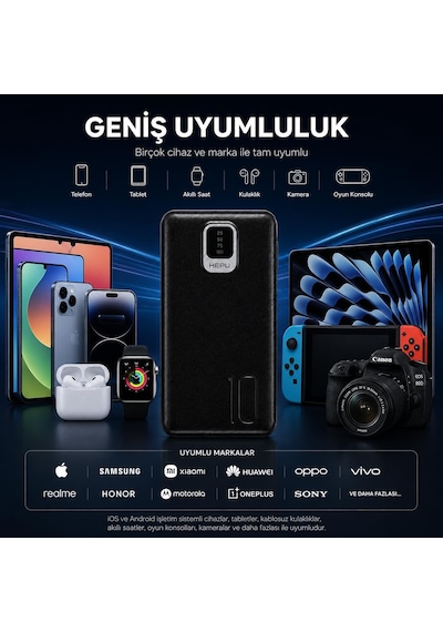Hp-tp01s Titan Series 10.000 Mah Dahili Entegre Kablolu Hızlı Şarj Powerbank Quick Charge 3.0 Dijital Led Göstergeli Taşınabilir Şarj Cihazı Siyah